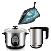 Combo Practika Olla Arrocera POM-1K + Hervidor 1.8LT Inox 18 Plus + Plancha Nova